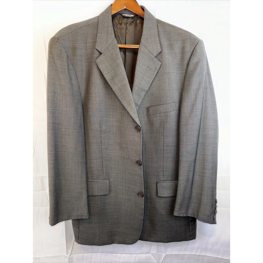 Claiborne Men's 40R Gray Plaid Wool Blend Sport Coat Blazer 3 Button Jacket